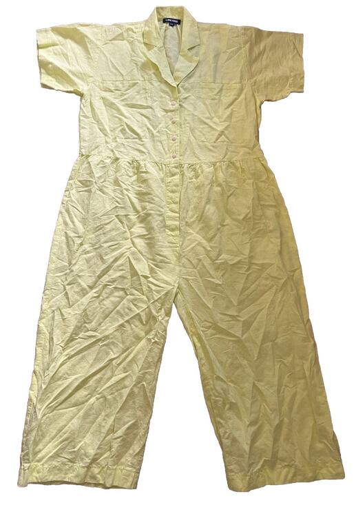 Ilana Kohn Pants - Ilana Kohn Jumpsuit XXS Tennis Ball Yellow Linen Cotton Wide Leg Made USA